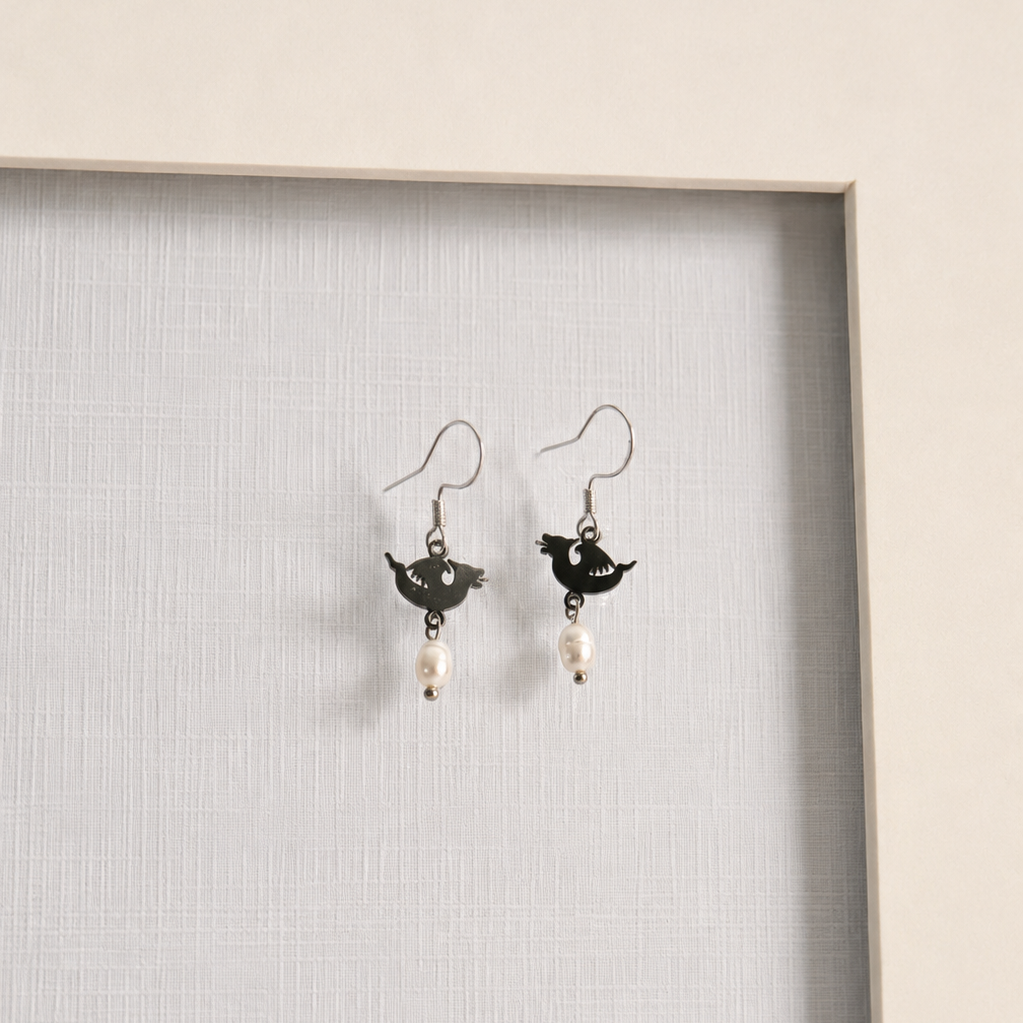 Dragon & Pearl Earrings Silver