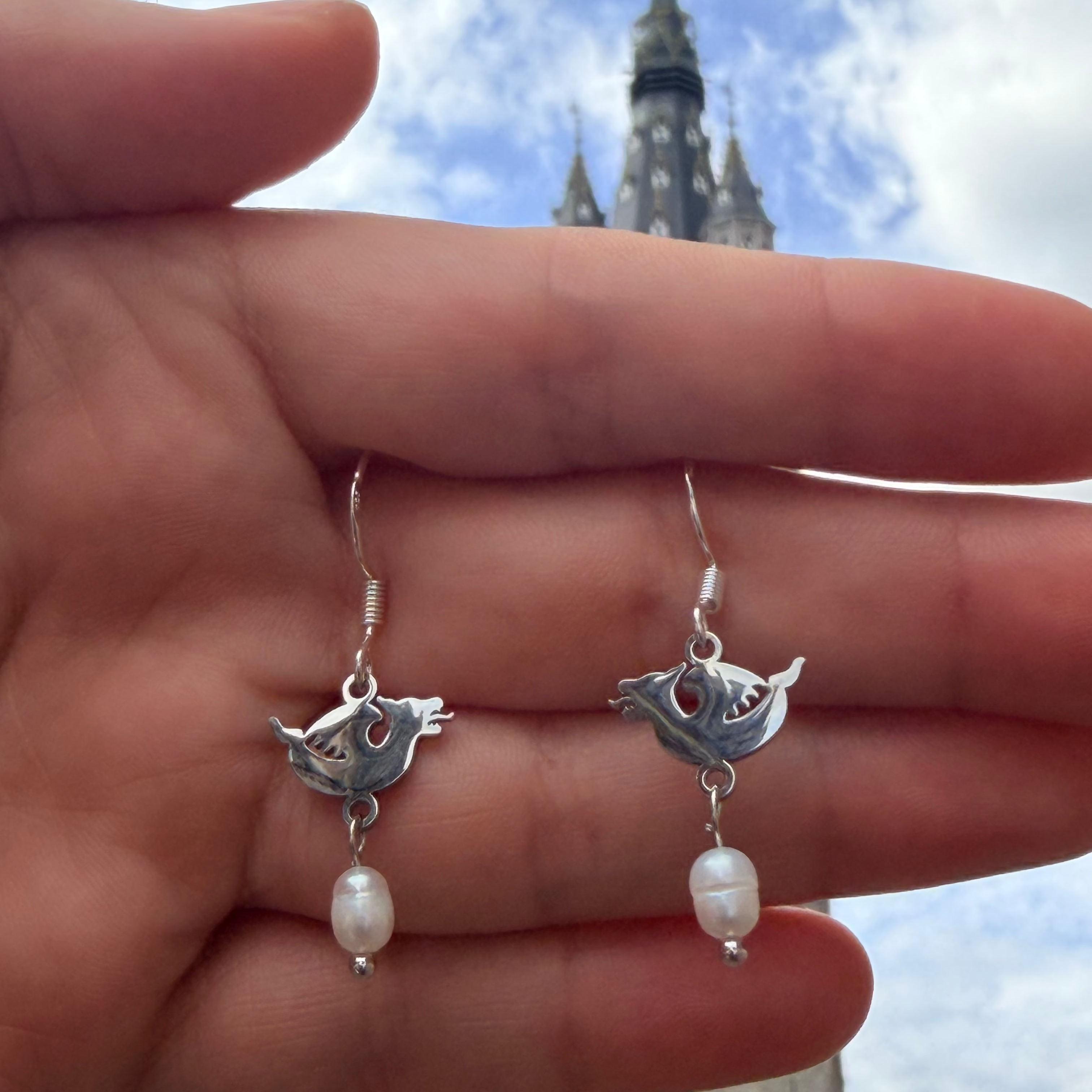 Dragon & Pearl Earrings Silver