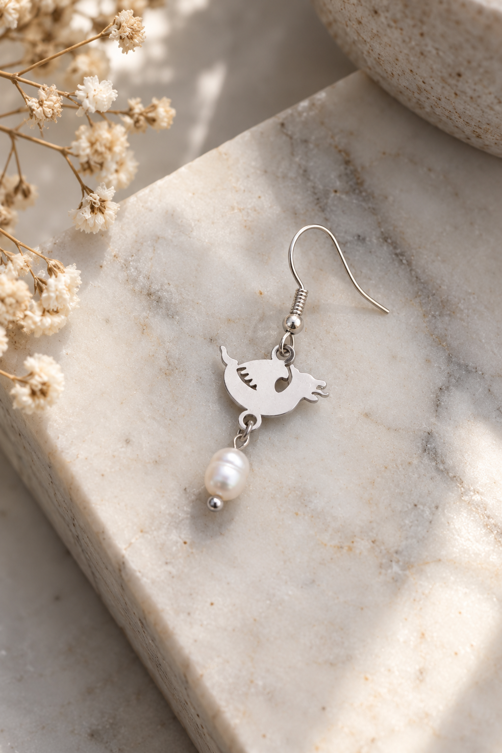 Pendientes Dragón & Perla Plateados