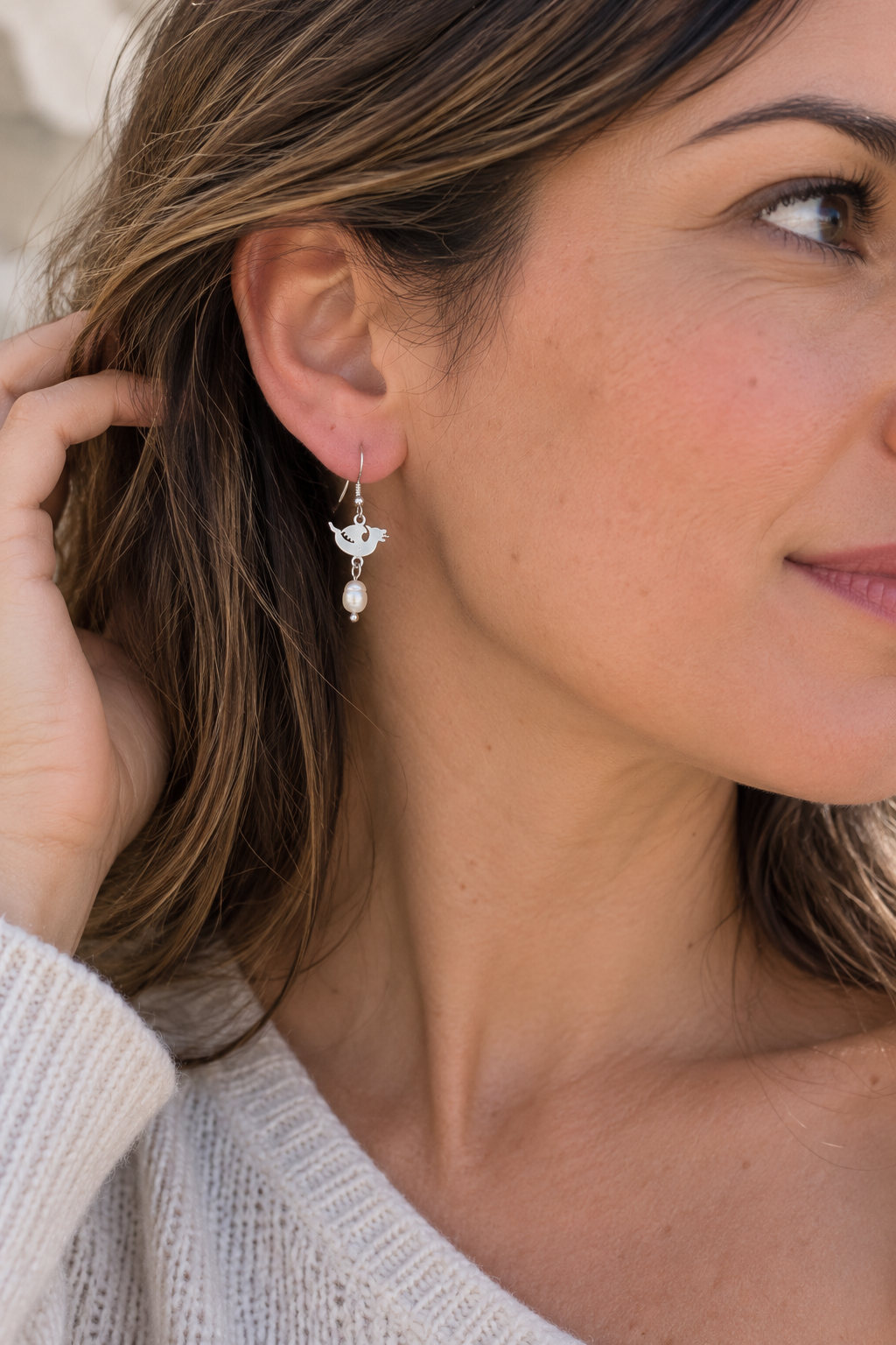 Pendientes Dragón & Perla Plateados